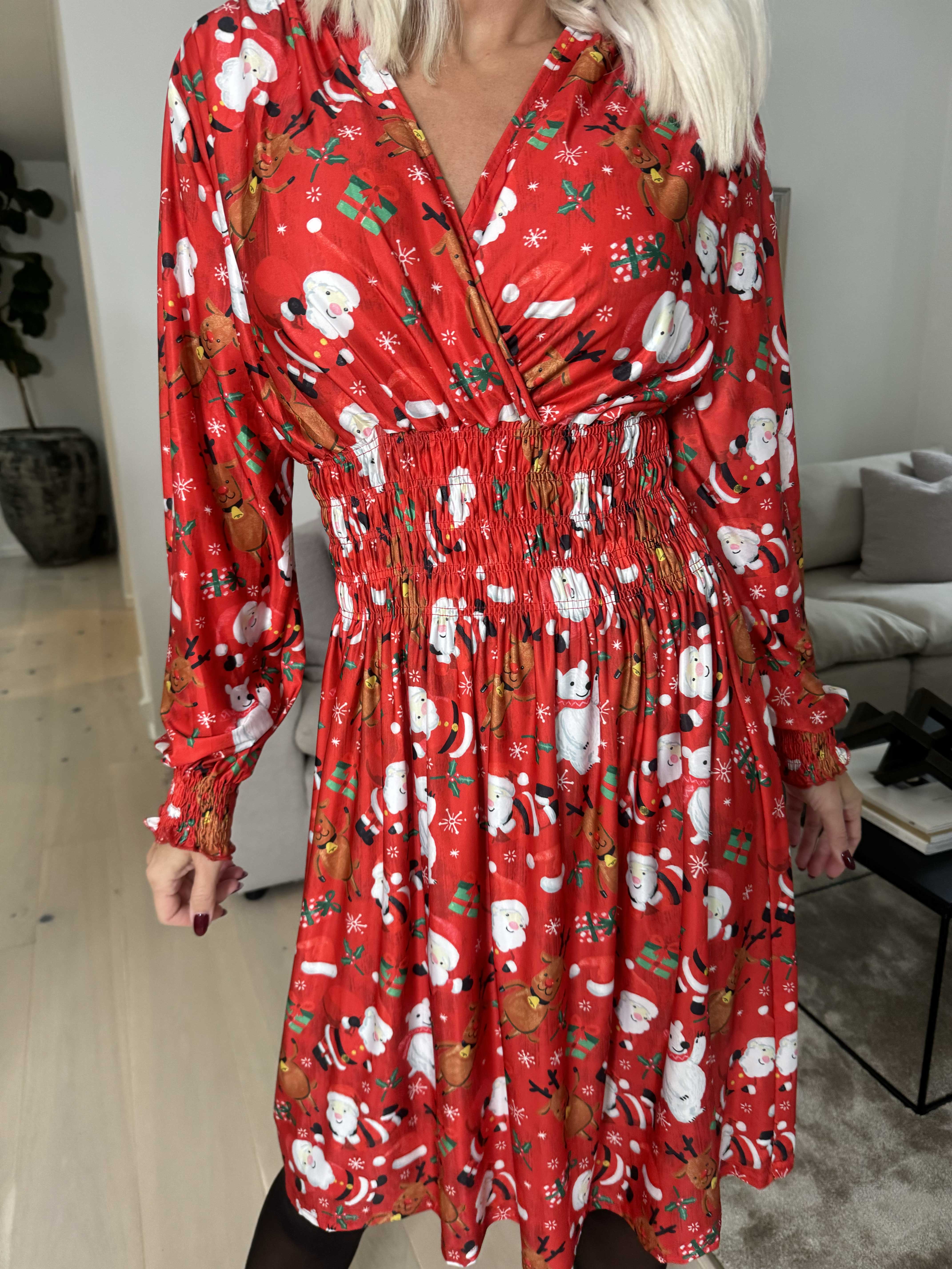 Pams Christmas Short L/S - Elastisk klänning med jultryck